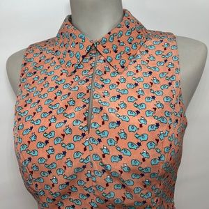 Monteau blue 🐘 elephant print key hole dress with pointed collar. size M